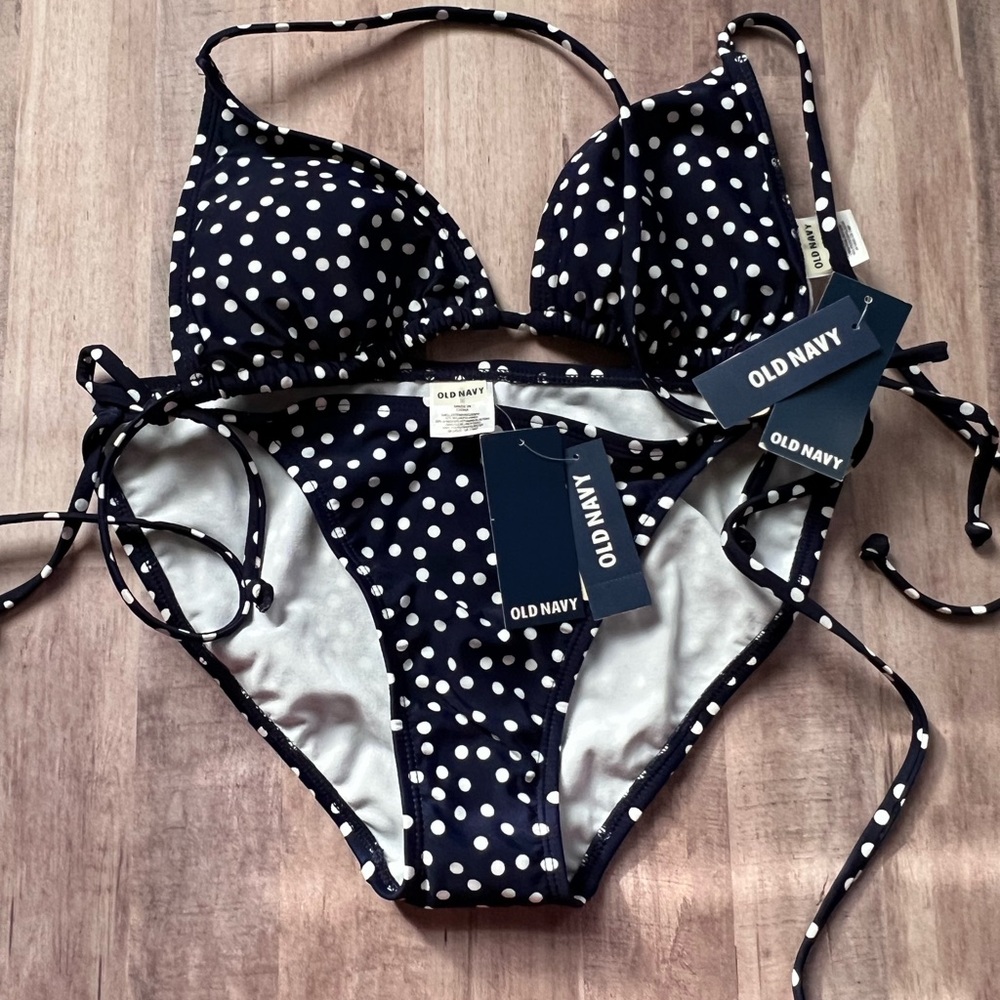 Old Navy Navy Blue Polka Dot Bikini